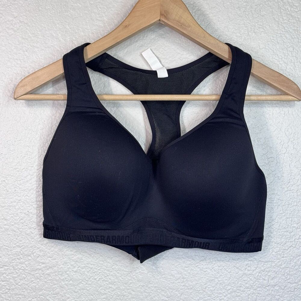 Under Armour Sports Bra High Impact Black Lined Hook Closure Gym Active Size 36D